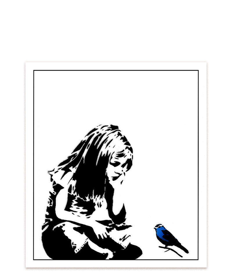 Banksys "Blue Bird" erinnert uns an die Bedeutung des Naturbewusstseins und des verantwortungsvollen Umgangs mit unserer Umwelt. #Klein = 23x20 cm_exclude-this-tag