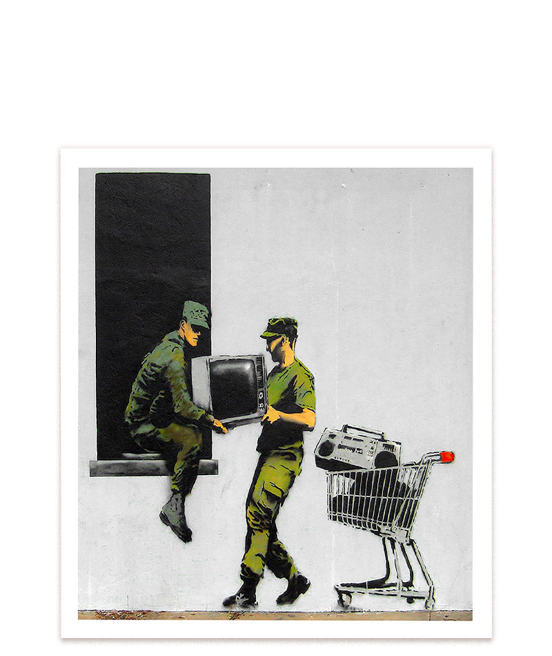 Banksys "Looters" - Eine Kritik an der Ausnutzung von Positionen und Gütern durch Machtinhaber. #Klein = 23x20 cm_exclude-this-tag