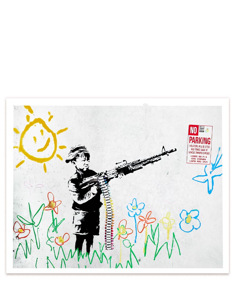 Banksys "Crayola Shooter": Ein Kunstwerk über die Verbindung von Kreativität und Gewalt. #Klein = 28x20 cm_exclude-this-tag