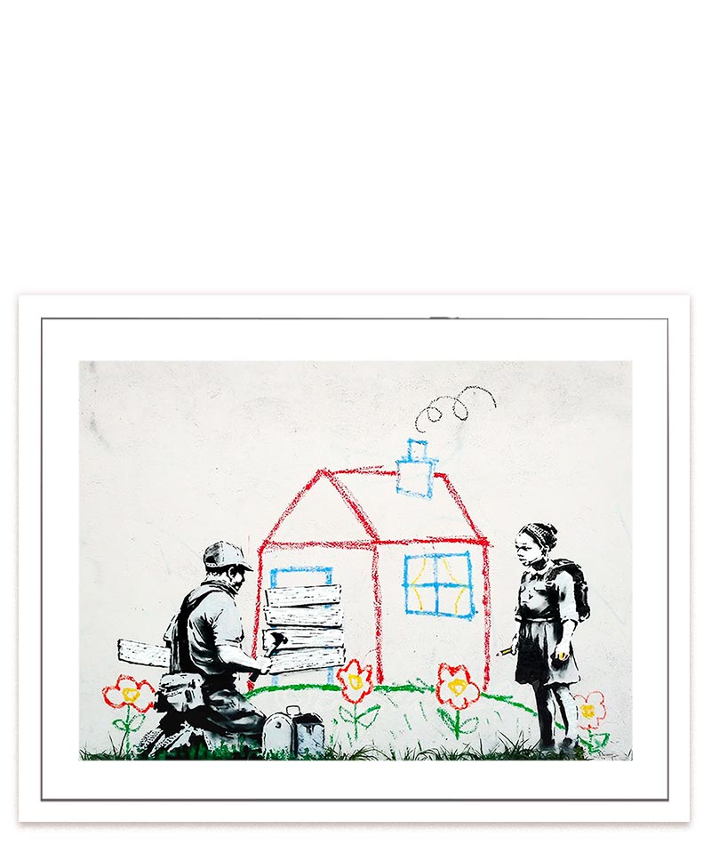 Banksys "Crayon for Closure" - Ein provokatives Kunstwerk, das die Unterdrückung von Kreativität und Freiheit kritisiert. #Klein = 28x20 cm_exclude-this-tag