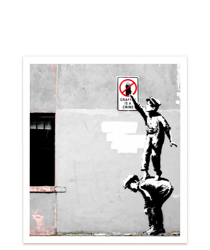 Banksys 'Graffiti is not a crime': Street-Art mit frechen Kindern und einer verbotenen Sprühdose. #Klein = 23x20 cm_exclude-this-tag
