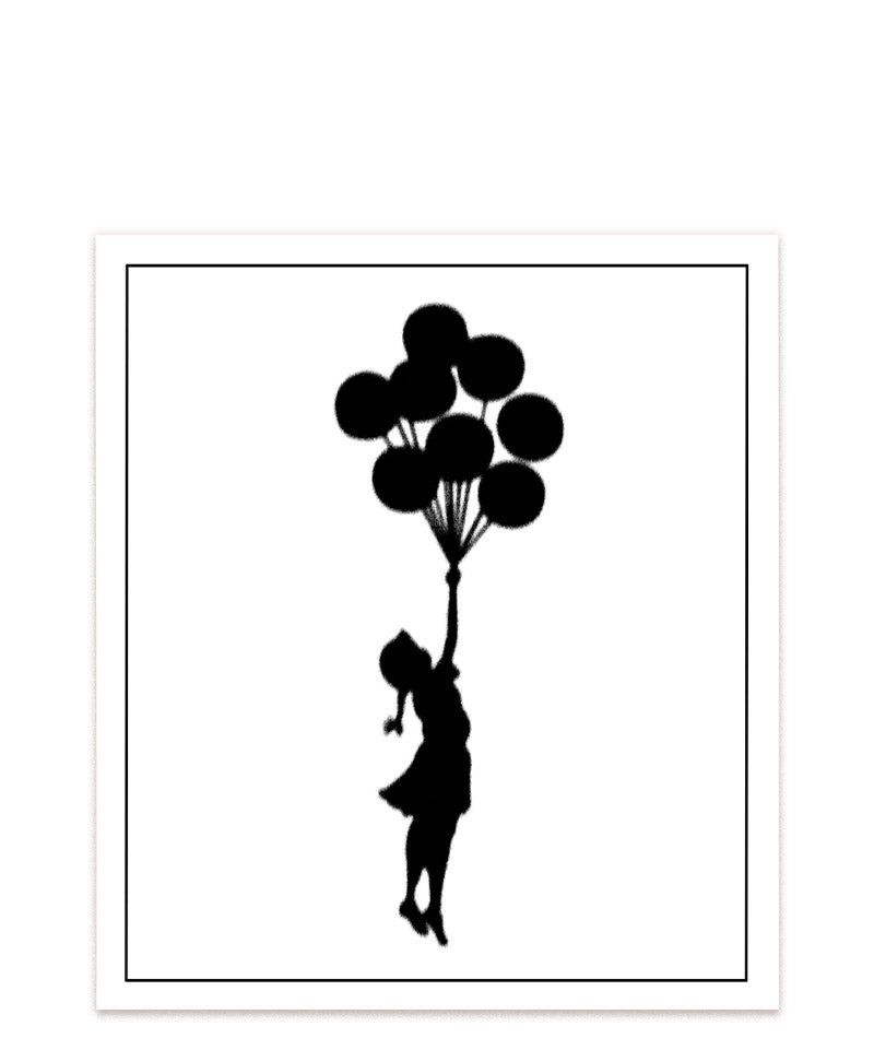 Banksys "Girl with Balloons": Ein ikonisches Streetart-Kunstwerk, das die Fähigkeit der Menschheit zur Überwindung von Hindernissen und zur Verwirklichung von Träumen zeigt. Entdecke die Botschaft des Künstlers und lasse dich von der symbolischen Bedeutung dieses Werks inspirieren. #Klein = 23x20 cm_exclude-this-tag
