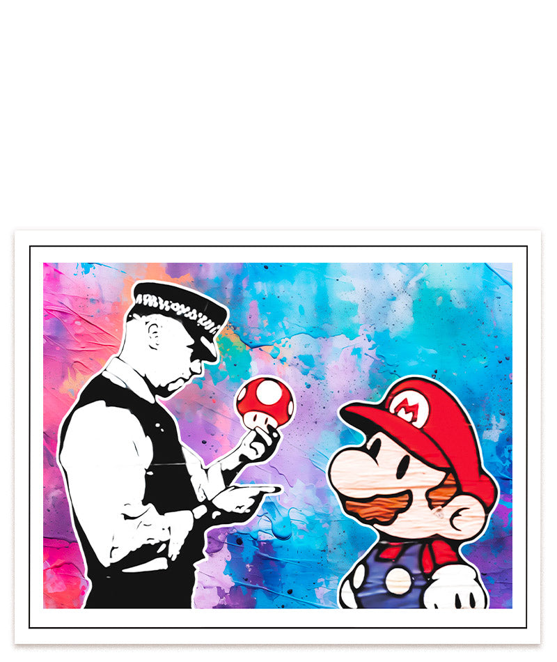 "Mario magic Mushroom" von Banksy: Eine künstlerische Kritik an der Doppelmoral der Gesellschaft. #Klein = 28x20 cm_exclude-this-tag
