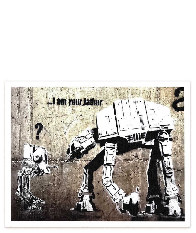 Graffiti von Banksy: "Father" - berühmte Szene aus Star Wars mit Robotern. #Klein = 28x20 cm_exclude-this-tag