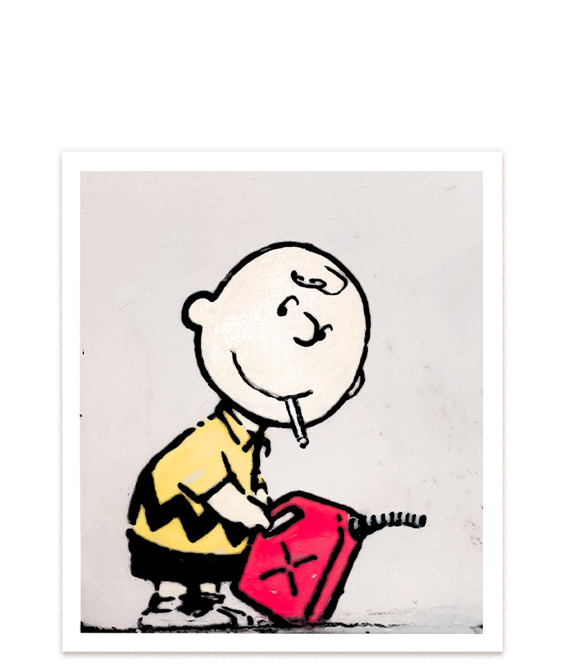 Banksys "Charlie Brown" - Ein Kunstwerk, das die Abhängigkeit unserer Gesellschaft von fossilen Brennstoffen und die Auswirkungen des Klimawandels thematisiert. #Klein = 23x20 cm_exclude-this-tag